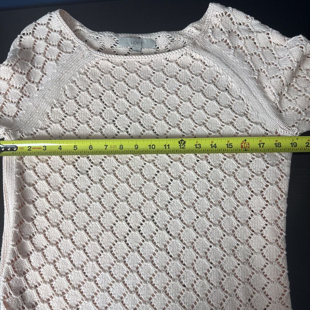 LOFT Womens Open Knit Sweater Med‎ Cotton Pink Coastal Lightweight Minimalist - Picture 5 of 6